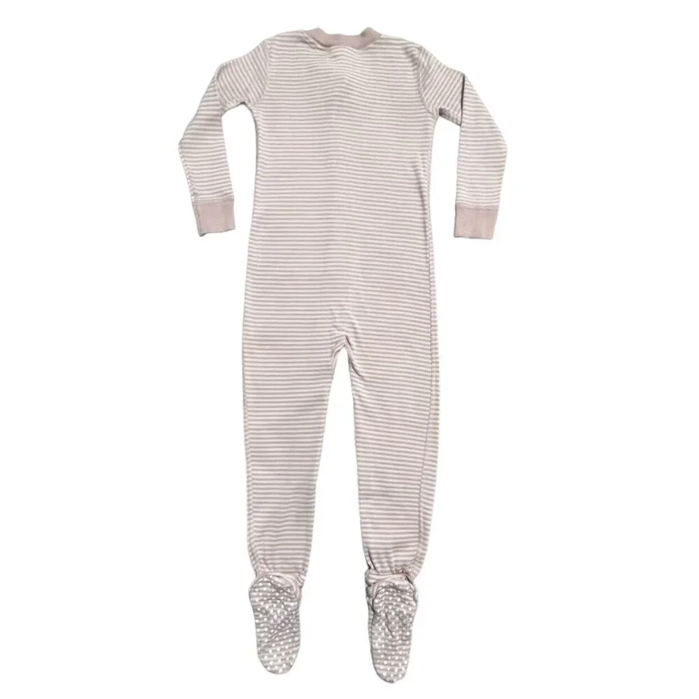 Hanna Andersson Sz 90 (3T) Pink Striped Zipper Footie Pajamas